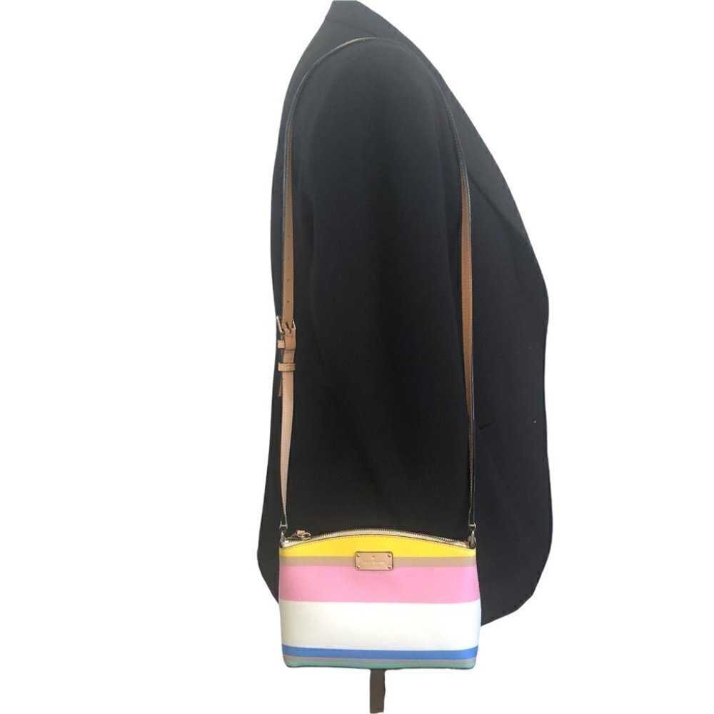 Kate Spade White, Pink, Yellow & Blue Stripped Leather Crossbody  Purse